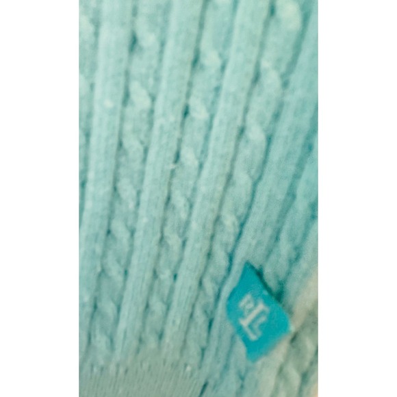 Lauren Ralph Lauren Turquoise Blue Cable Knit V-Neck Cotton Sweater Womens M - Picture 3 of 5